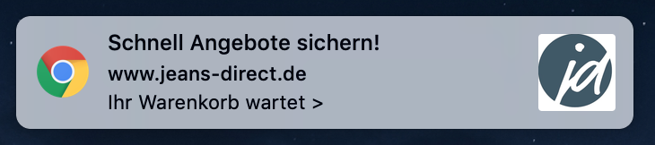 Jeans-Direct Warenkorbabbrecher Benachrichtigung